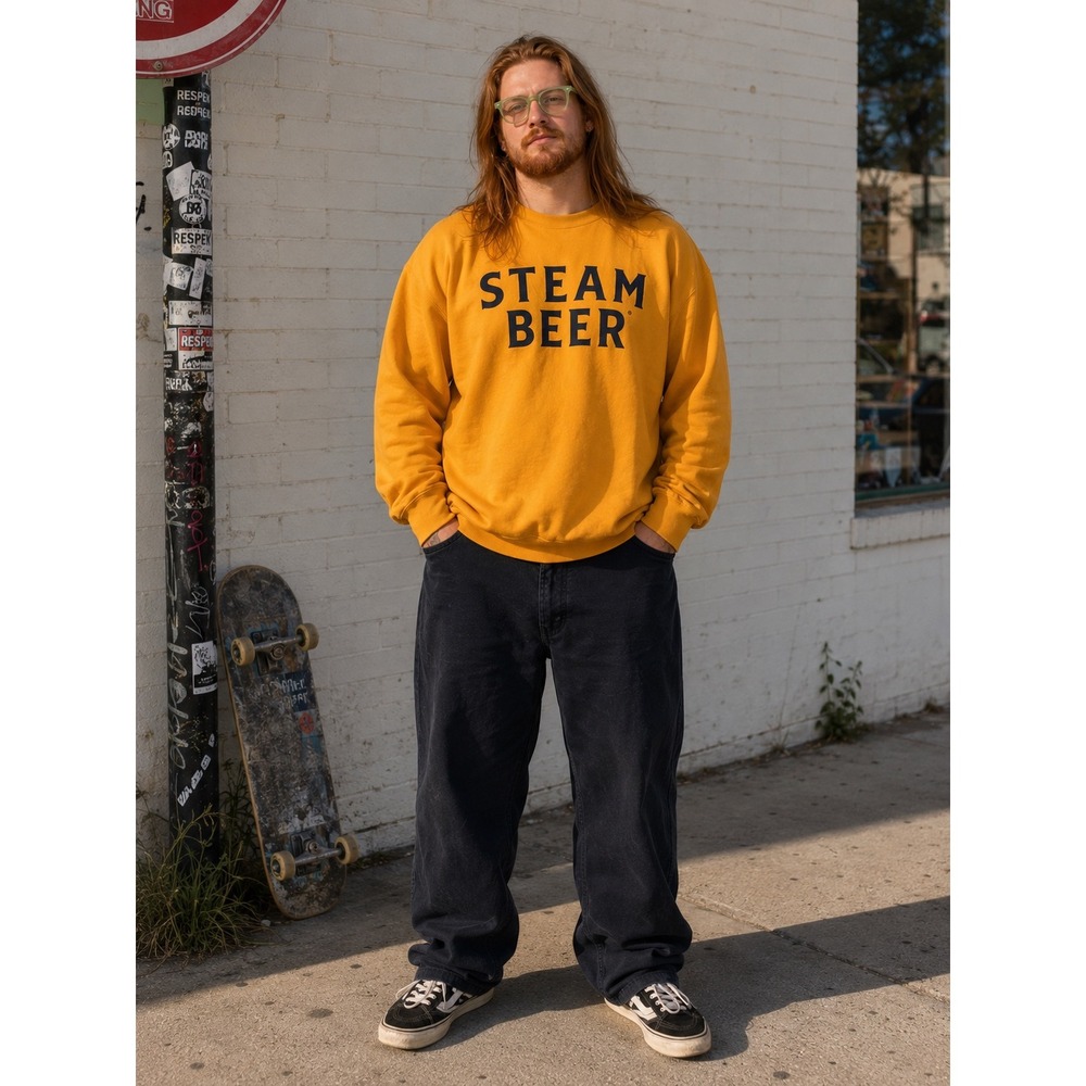 Vintage Anchor Brewing Co Steam Beer Sweatshirt Mens 2XL Orange Gildan Crewneck